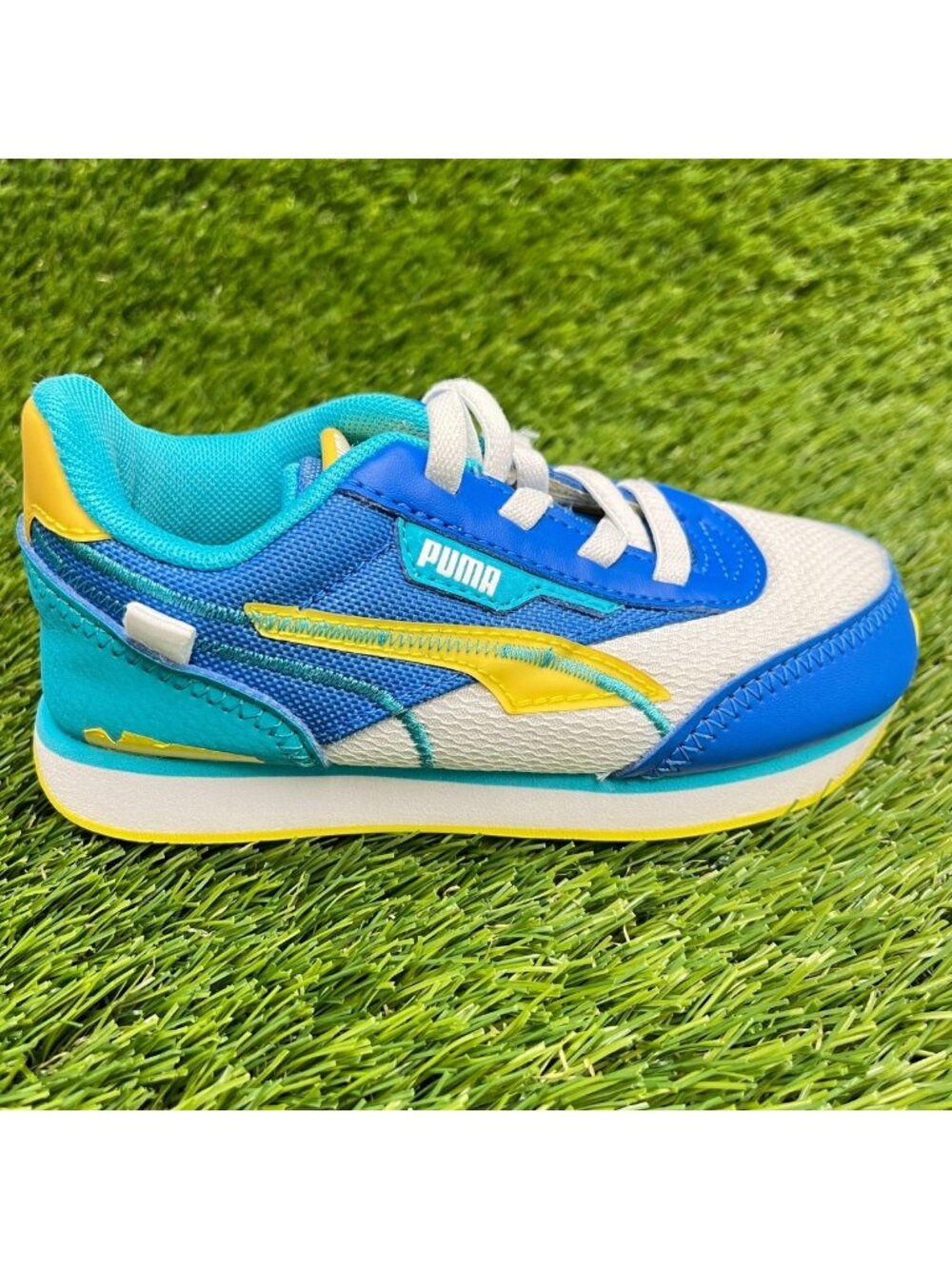 Puma Future Rider Boys Size 9C Blue White Yellow Athletic Running Shoes Sneakers